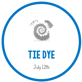 Vibrant tie-dye artwork with swirling patterns, bright colors, and creative design at Eden Village Camp's July 12th event.